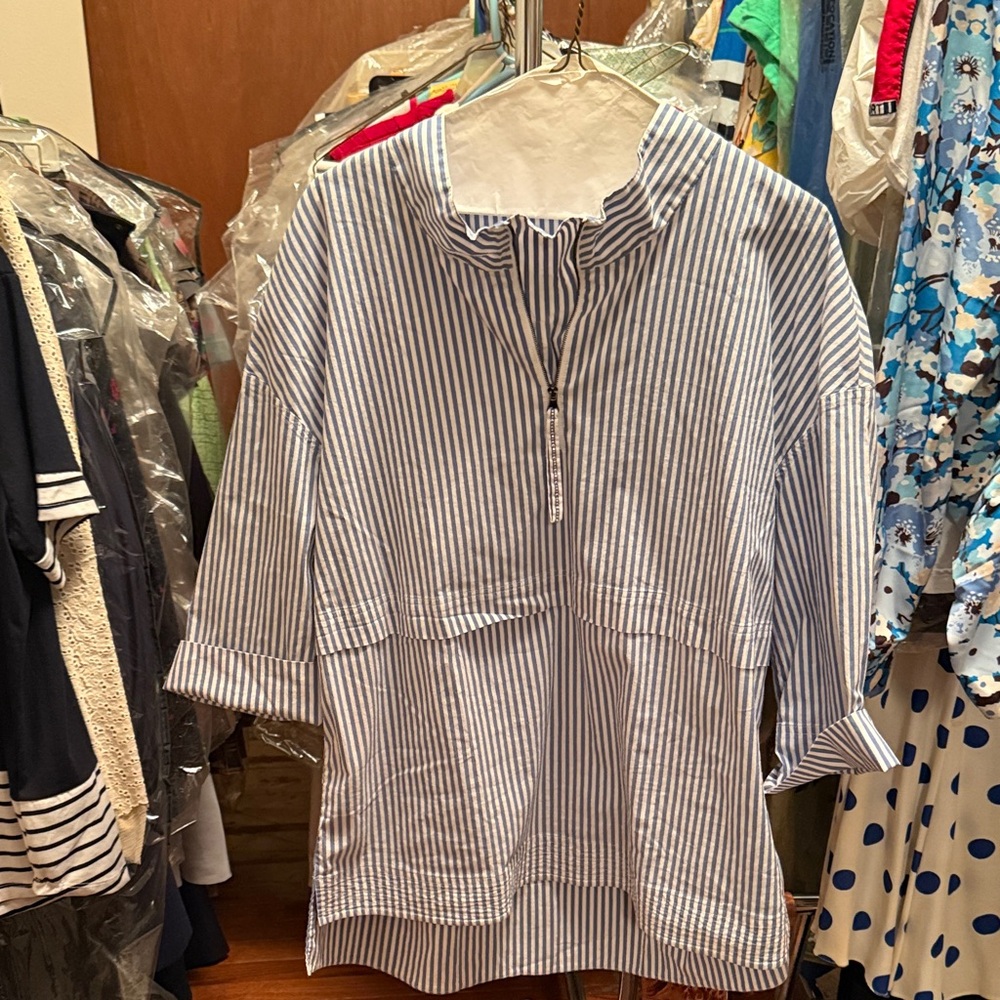 Striped Half-Zip Pullover Top